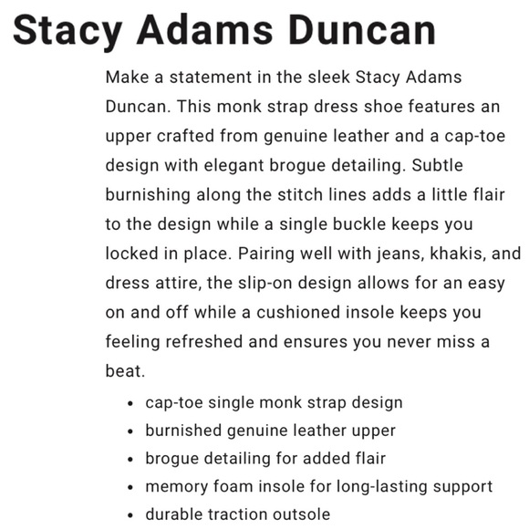 STACY ADAMS Men's Duncan Cap-Toe Single Monk Strap Leather Shoes Size 11.5M - Picture 15 of 15